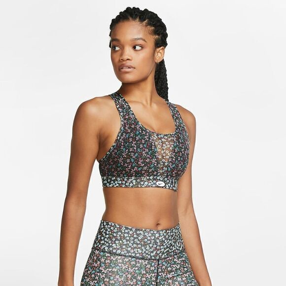 Nike Medium Support Swoosh Floral Printed Sports Bra Black White Women's Small S - Picture 2 of 6